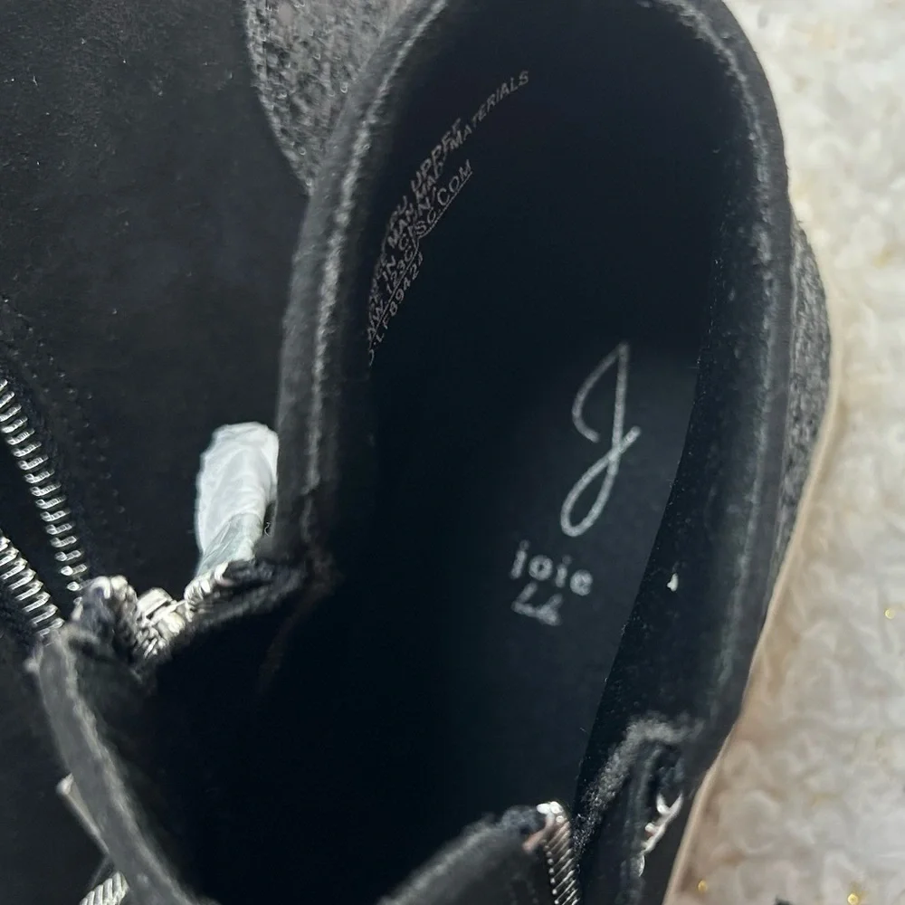 Joie Kids Black Faux Suede Glitter Heel High Top Sneakers Side Zip Boots Size‎ 4